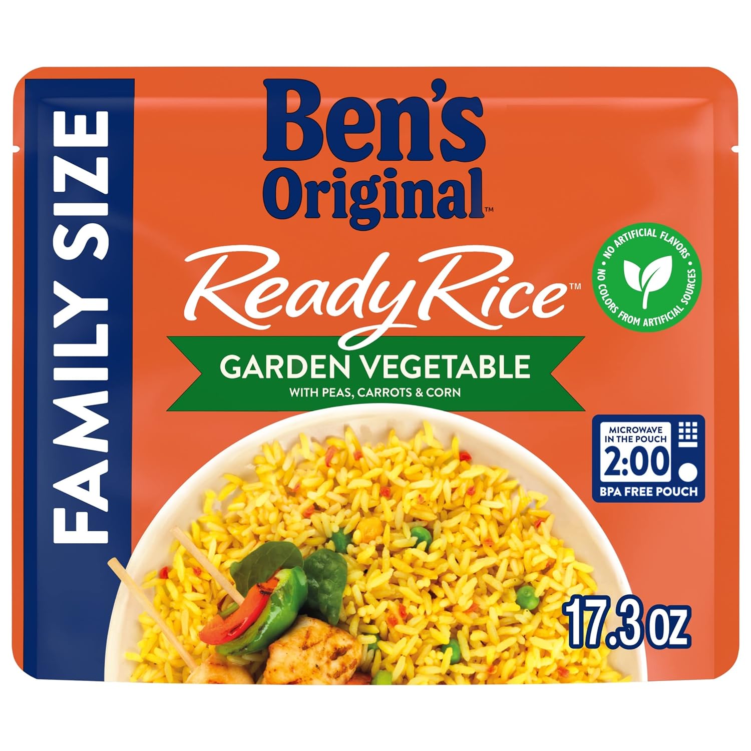 BEN'S ORIGINAL READY RICE Garden Vegetable Medley Flavored Rice, Family Size, 17.3 OZ Pouch (Pack of 6)