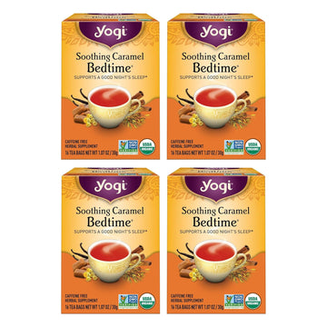 Yogi Tea Soothing Caramel Bedtime Tea - 16 Tea Bags Per Pack (4 Packs) - Calming Sleep Tea - Supports Good Sleep - Includes Chamomile Flower, Rooibos Leaf, Roasted Chicory Root & More