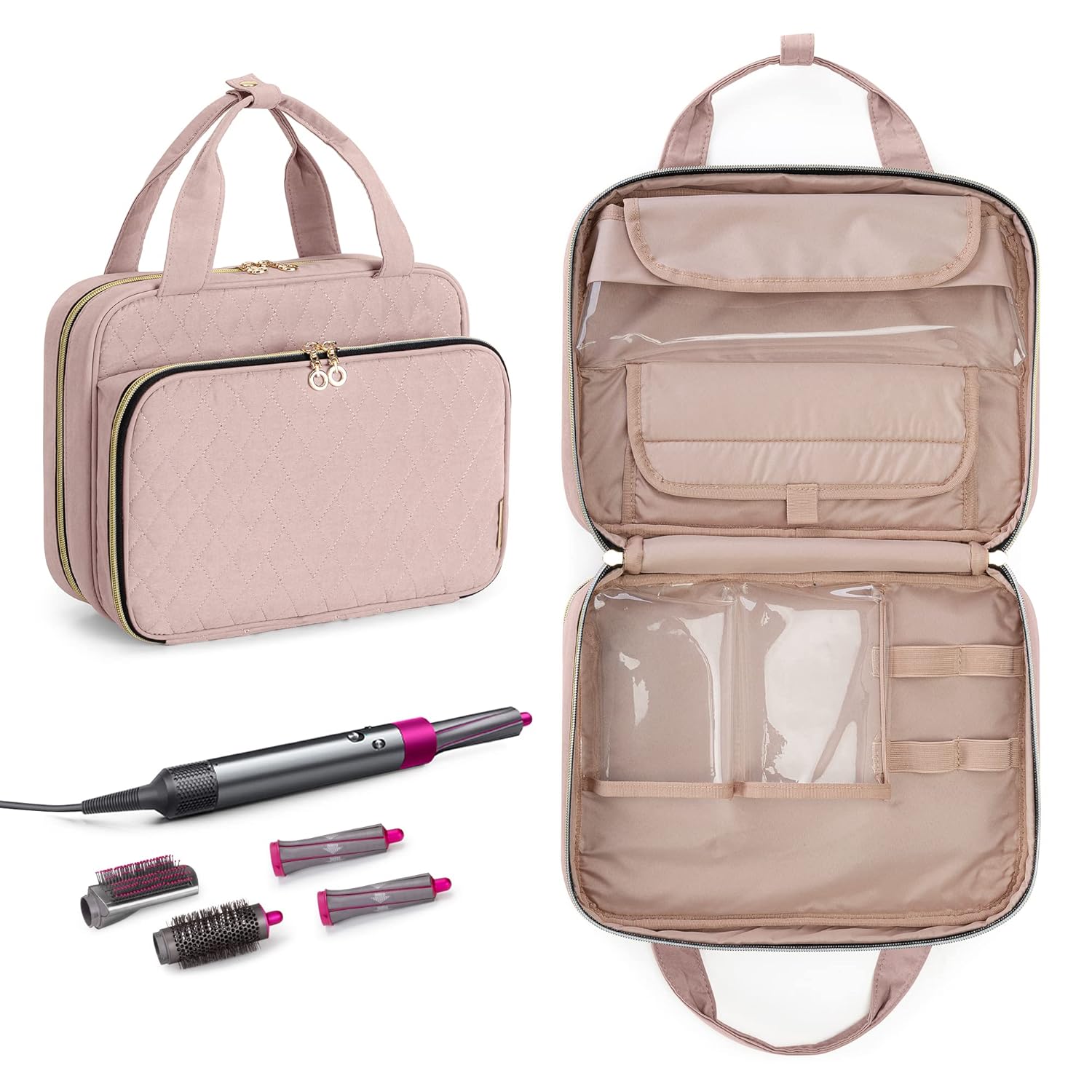 Teamoy Travel Storage Bag Compatible With Dyson Airwrap Complete Styler, Portable Travel Organizer For Airwrap Styler And Attachments, Misty Rose