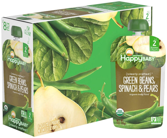 Happy Family Baby Clearly Crafted Stage 2 Green Beans, Pears & Spinach, 8 Count