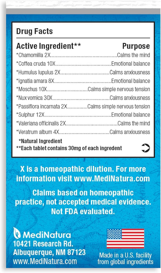 Medinatura Wellmind Natural Calming Remedy Helps Ease Stress, Tension & Nervousness - 10 Homeopathic Soothing Botanicals Help Calm & Balance Anxious Feelings For Women & Men - 100 Tablets