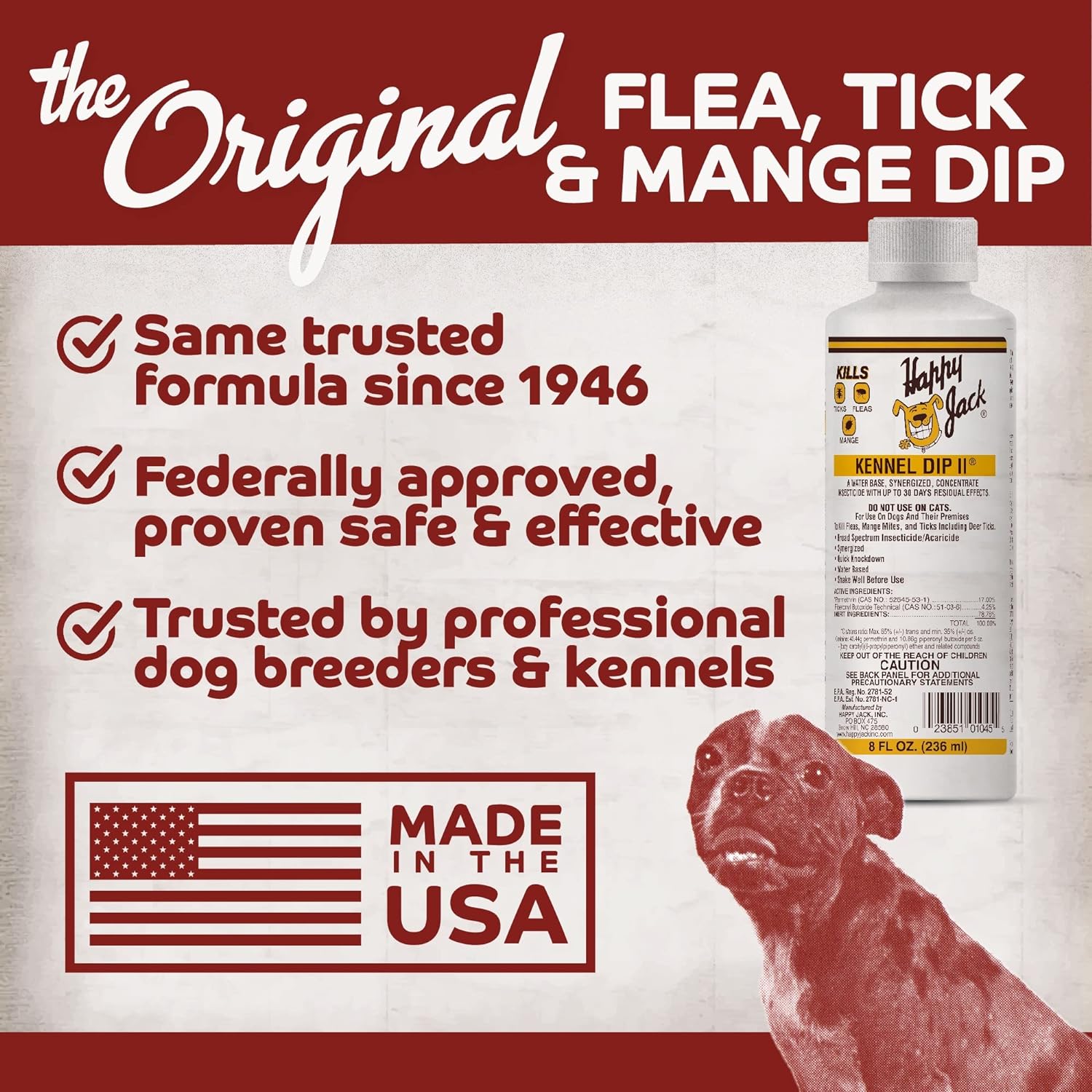 Happy Jack Kennel Dip Dog Flea and Tick Treatment & Prevention, Made in USA, Spray Yard & Home 30-Day Control, Kills Fleas, Ticks, Deer Ticks, Mange, Lice, for Puppies, Small to Large Dogs (8 oz) : Pet Kennels : Pet Supplies