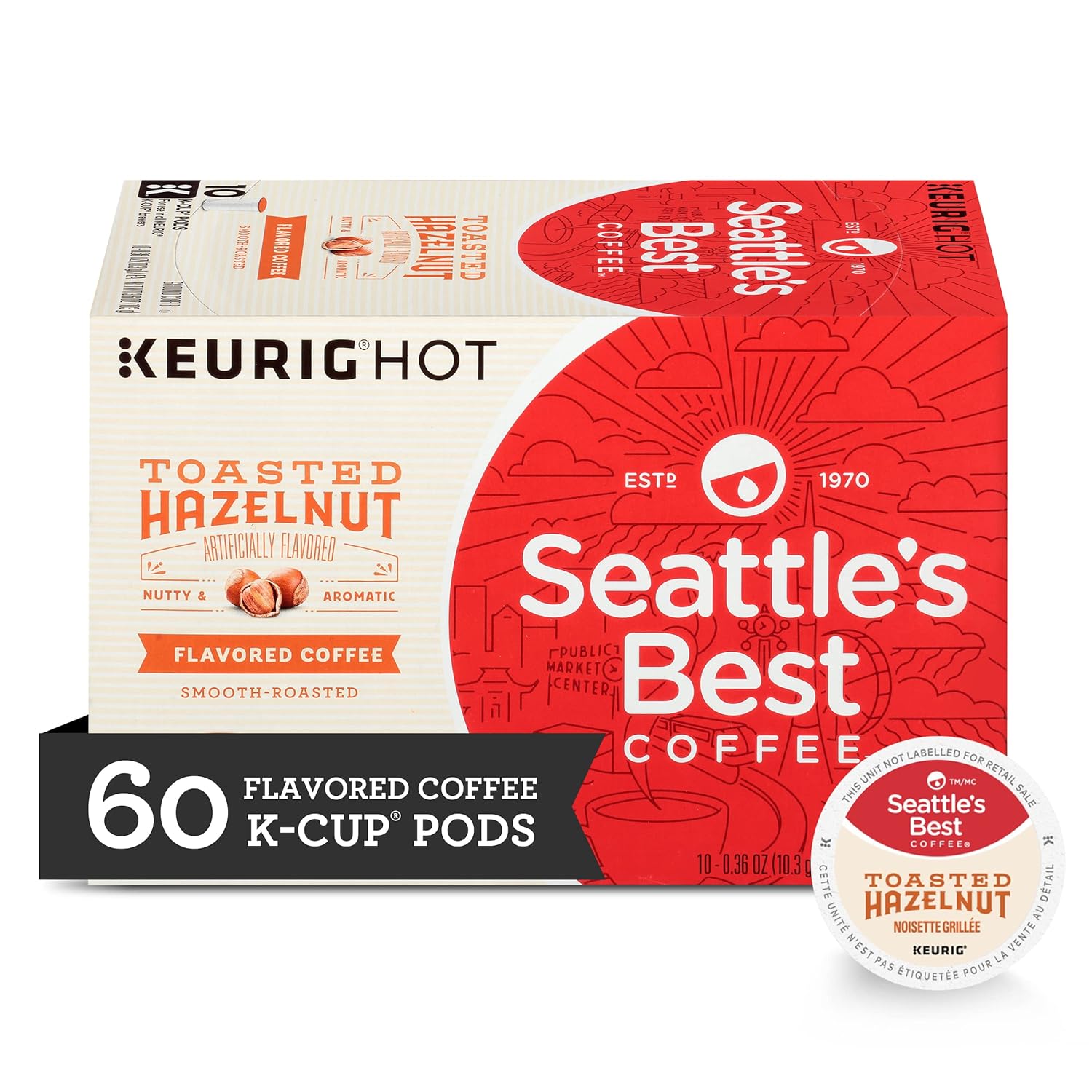 Seattle's Best Coffee Toasted Hazelnut Flavored Medium Roast K-Cup Pods | 10 Count (Pack of 6)