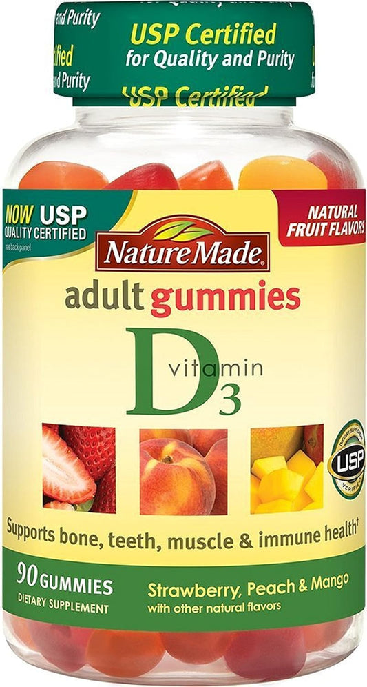 Nature Made Vitamin D 3 Adult Gummies Strawberry - Peach & Mango, 90 Gummies, 3 Count