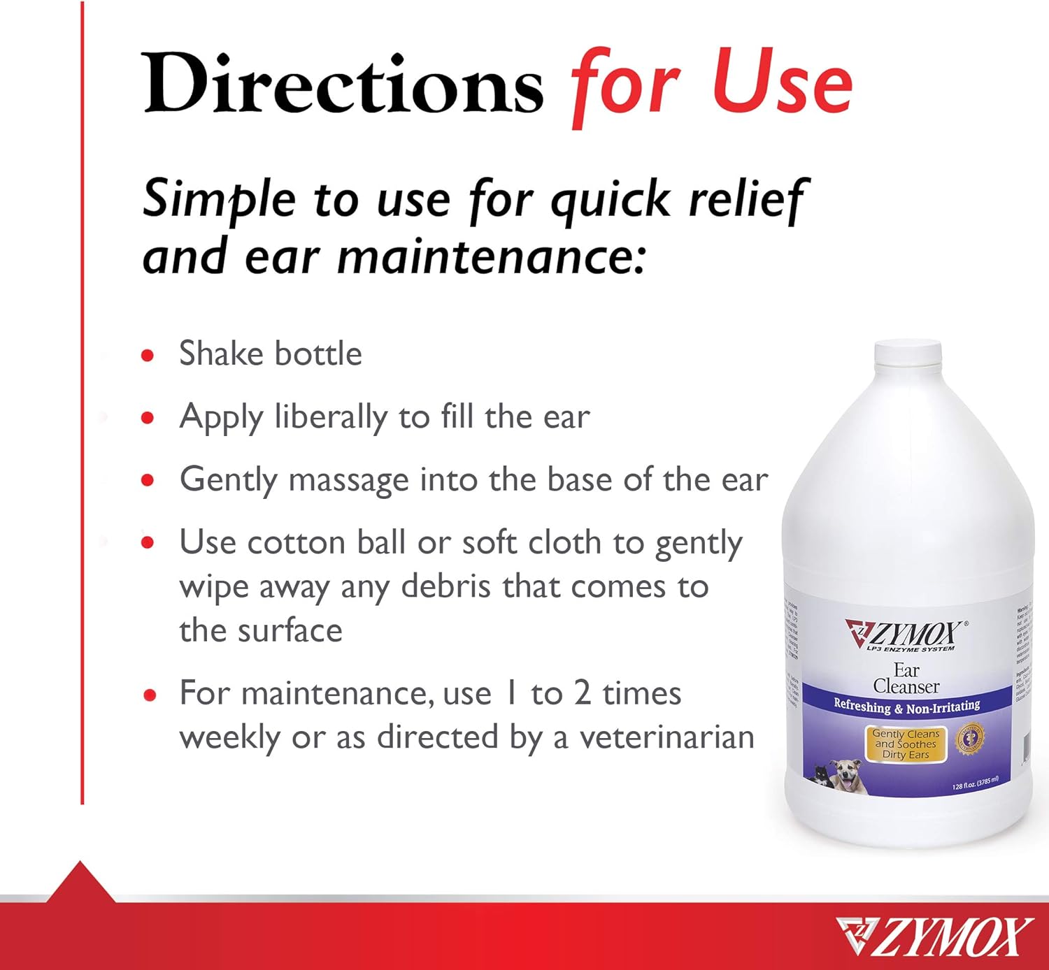 Zymox Ear Cleanser Solution for Dogs and Cats, 1 Gallon : Pet Ear Care Supplies : Pet Supplies