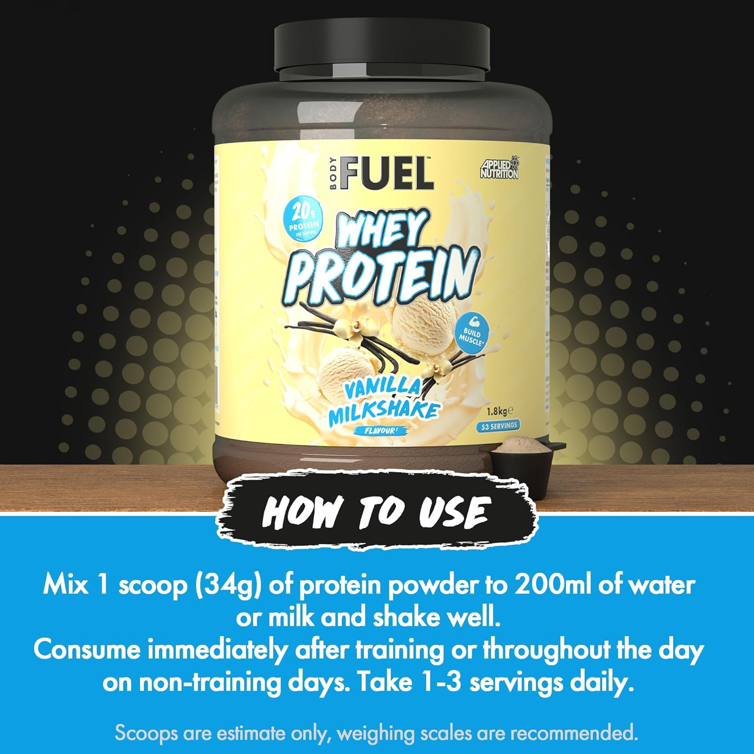 Bodyfuel Whey Protein Powder - 20g Protein for Muscle Recovery & Weight Management - Low-Calorie, Keto-Friendly - (1.8kg - 53 Servings) (Vanilla Milkshake) : Amazon.co.uk: Health & Personal Care