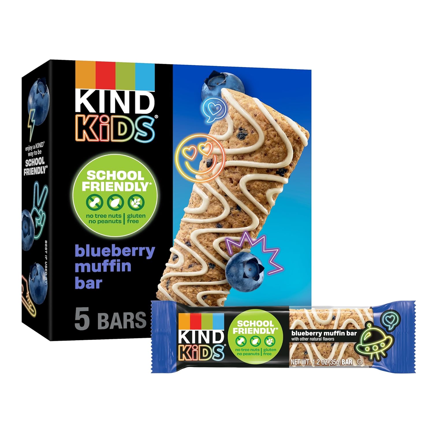 Kind Kids Blueberry Muffin Bar With Other Natural Flavors, Tree Nut Free, Peanut Free, Gluten Free, Made With Whole Grain Oats, 6.2 Oz Box (40 Bars)