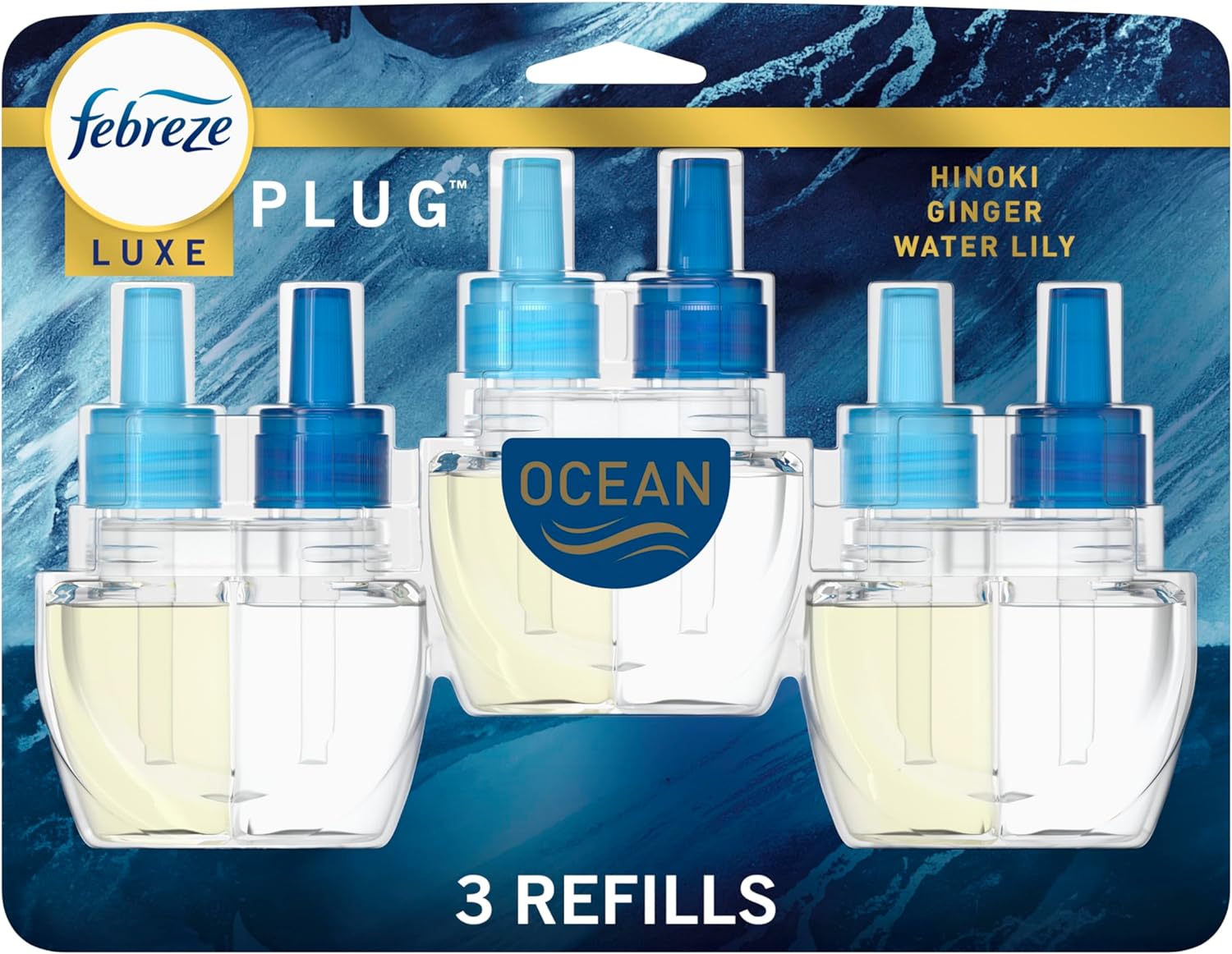 Febreze Origins Fade Defy Plug Air Freshener & Odor Fighter, Ocean, (3) .87 Fl. Oz. Oil Refills