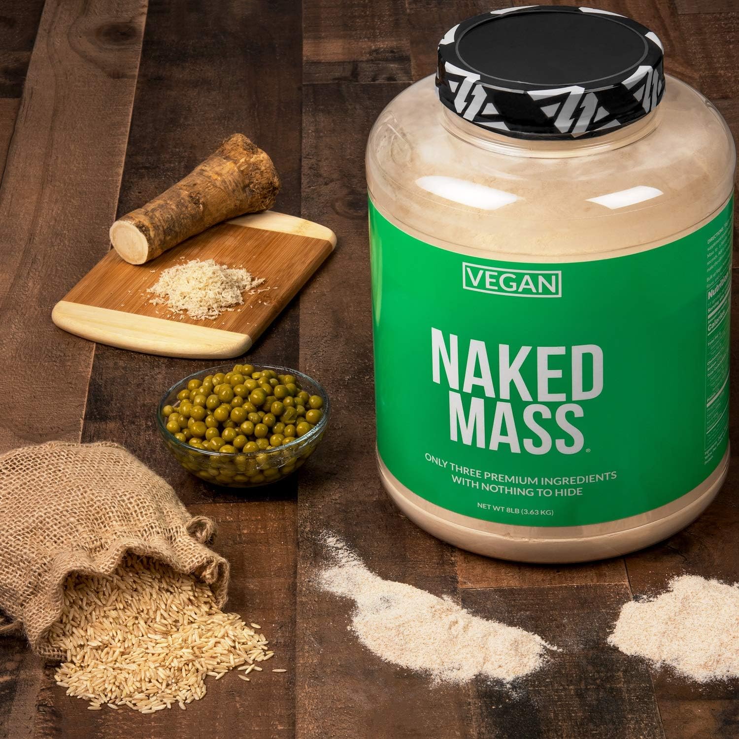 NAKED Vegan Mass - Natural Vegan Weight Gainer Protein Powder - 8Lb Bulk, GMO Free, Gluten Free, Soy Free & Dairy Free. No Artificial Ingredients - 1,230 Calories - 11 Servings : Health & Household