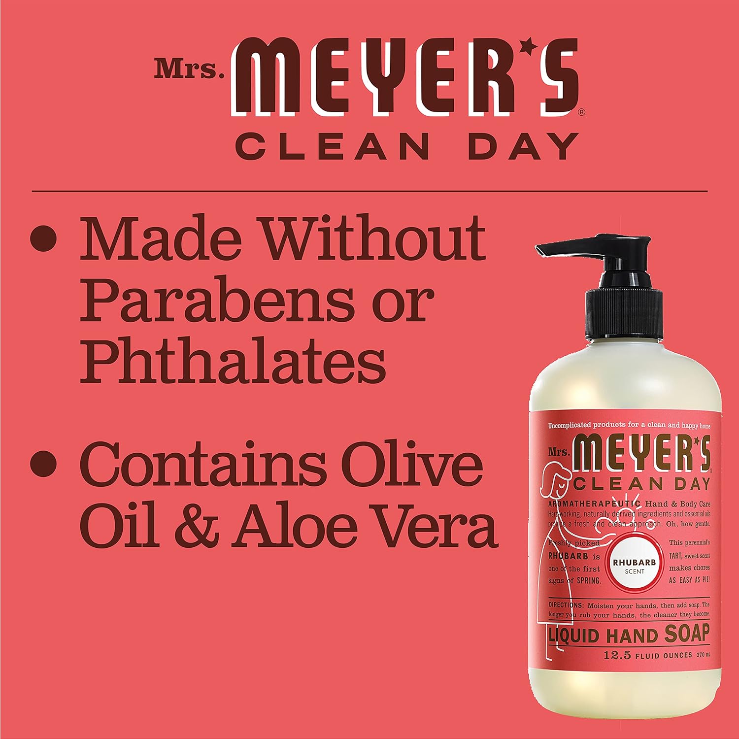 MRS. MEYER'S CLEAN DAY Hand Soap, Made with Essential Oils, Biodegradable Formula, Rhubarb, 12.5 Fl. Oz - Pack of 3 : Beauty & Personal Care