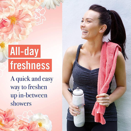 Vagisil Feminine Dry Wash Deodorant Spray For Women, Gynecologist Tested, On The Go Hygiene, 2 Scent Bundle - Peach Blossom, Odor Block (2.6 Oz Each)