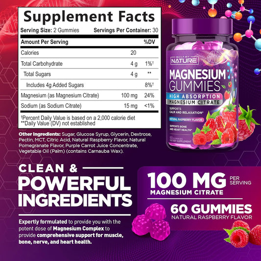 Magnesium Citrate Gummies ? High Absorption Magnesium Gummy Supplement for Muscle, Nerve, Bone & Heart Support, Enzyme Function, Sleep Aid & Calm Relaxation, Pure Non-GMO, Vegan Safe, 60 Count