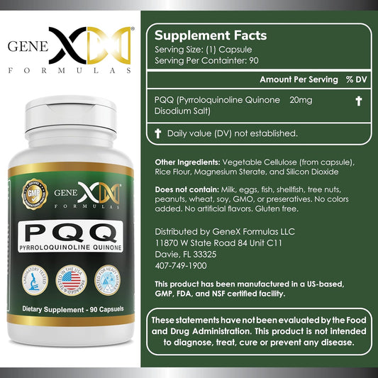 Genex Formulas 20Mg Pqq Pyrroloquinoline Quinone (90 Capsules) | Supports Mitochondria, Cardiovascular, And Cognitive Health - Non-Gmo, Gluten Free, Vegetarian - 90 Day Supply