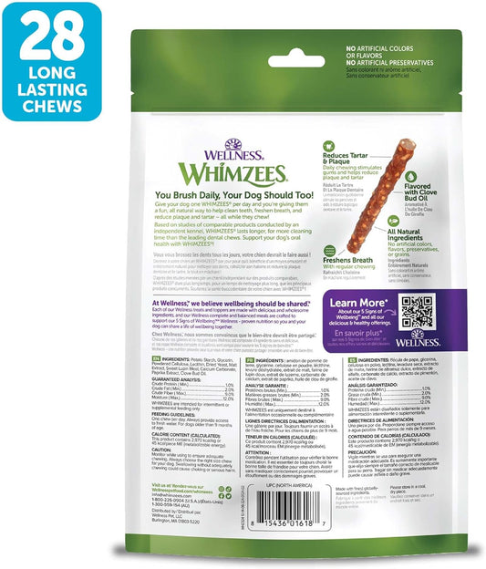 Whimzees Natural Grain Free Daily Dental Long Lasting Dog Treats, Veggie Sausage, Small, Bag Of 28