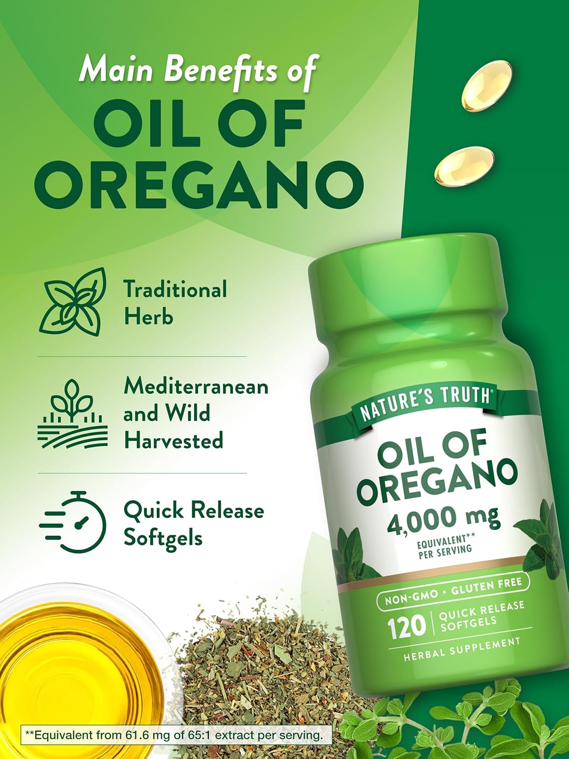 Nature's Truth Oil of Oregano Softgels | 4000 mg | 120 Count | Non-GMO & Gluten Free Herbal Supplement : Health & Household