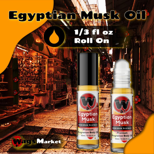 Wagsmarket Egyptian Musk Oil, Choose From Roll On To 0.33Oz - 4Oz Glass Bottle, (1Oz Roll On)