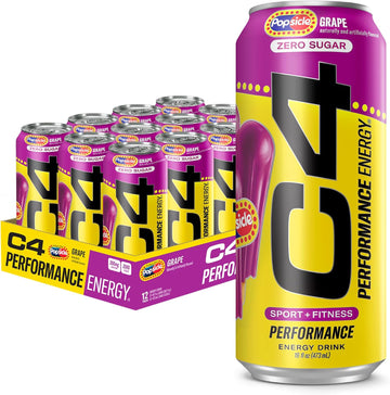 C4 Energy Drink X Grape Popsicle, Carbonated Sugar Free Pre Workout Performance Drink With No Artificial Colors Or Dyes, 16 Oz, Pack Of 12