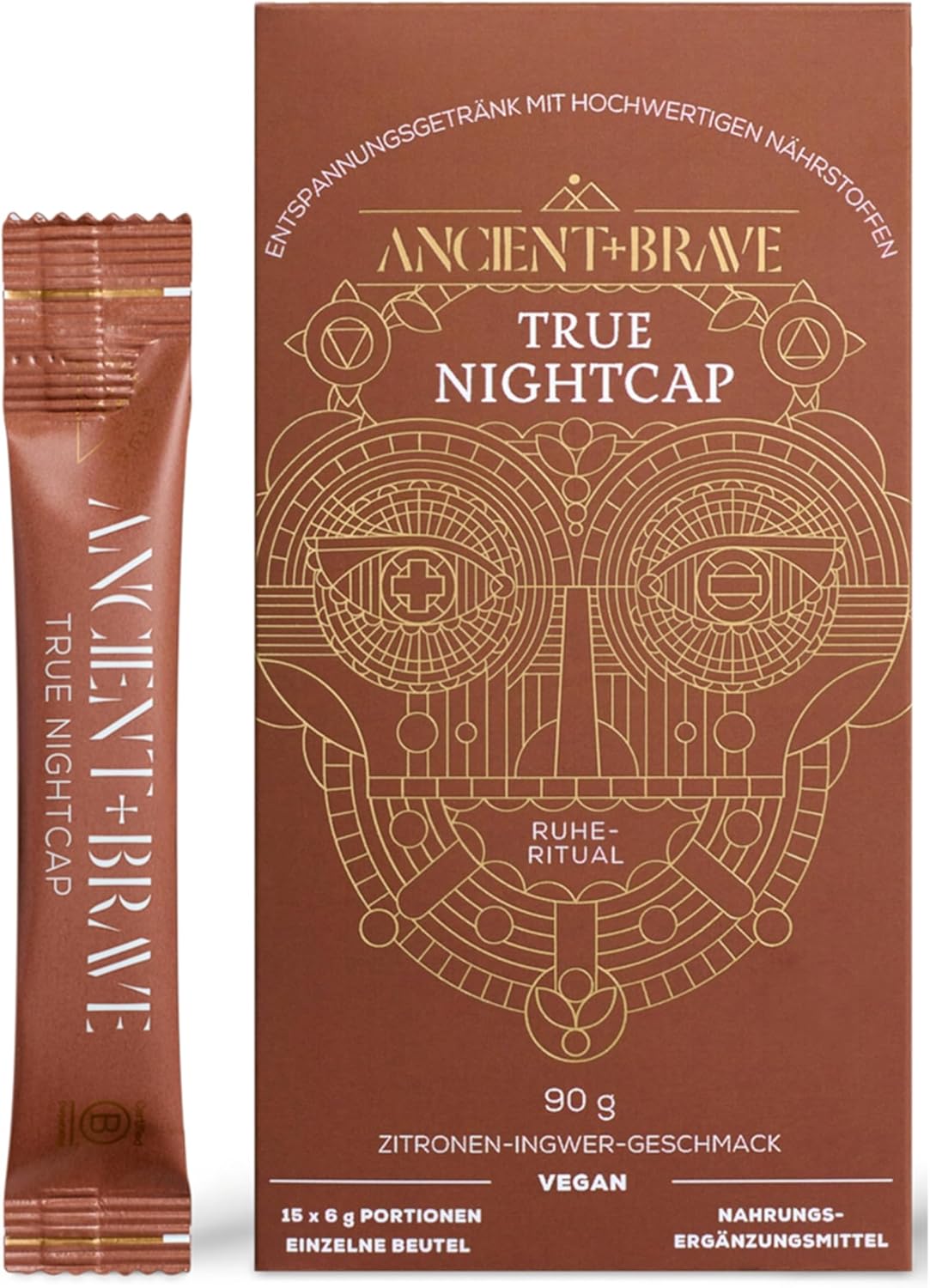 Ancient + Brave True Nightcap 180G - Sleep Supplement For Adults With Magnesium, Zinc, Vitamin C, Amino Acids - Natural Sleep Aid Powder - Recover Sleep, Anxiety Support, Lemon Ginger Flavor, Vegan