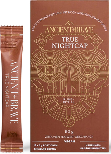 Ancient + Brave True Nightcap 180G - Sleep Supplement For Adults With Magnesium, Zinc, Vitamin C, Amino Acids - Natural Sleep Aid Powder - Recover Sleep, Anxiety Support, Lemon Ginger Flavor, Vegan