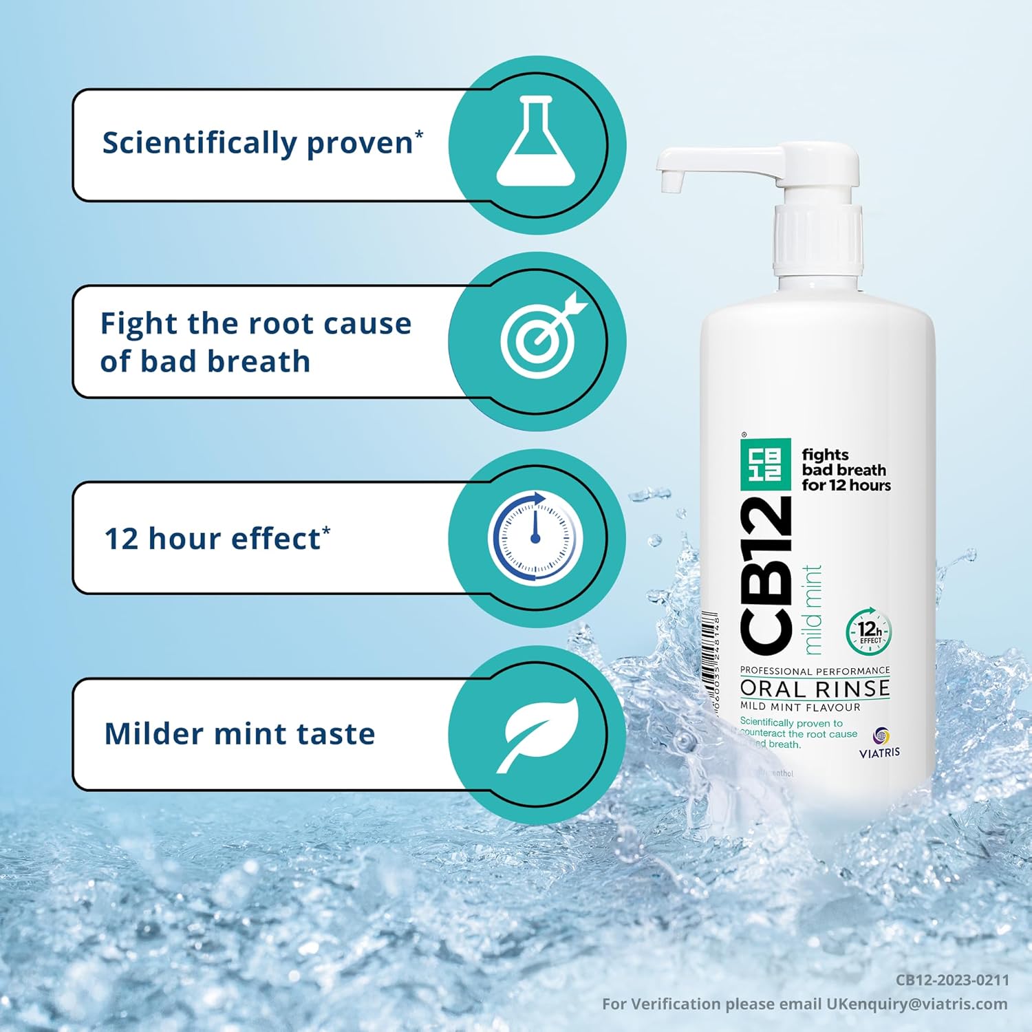 CB12 Mild Mint Mouthwash, Enamel Strengthening, Odour-Free Breath for 12 Hours, 1L (Pack of 2)