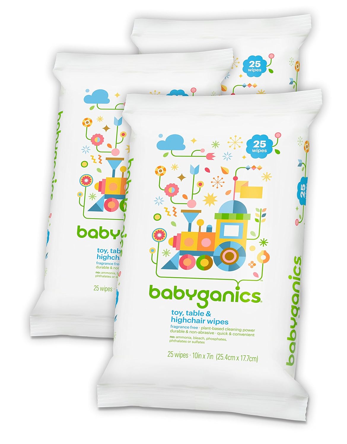 Babyganics Toy, Table & Highchair Wipes, 25 Count, 3 Pack