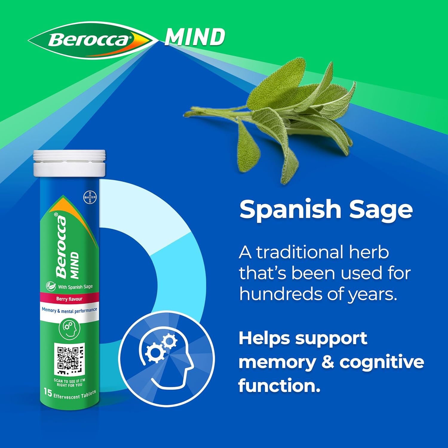 Berocca Mind Effervescent Tablets Including B Vitamins, with Spanish Sage to Support Memory and Mental Performance - 15 Tablets - Berry Flavour : Amazon.co.uk: Health & Personal Care