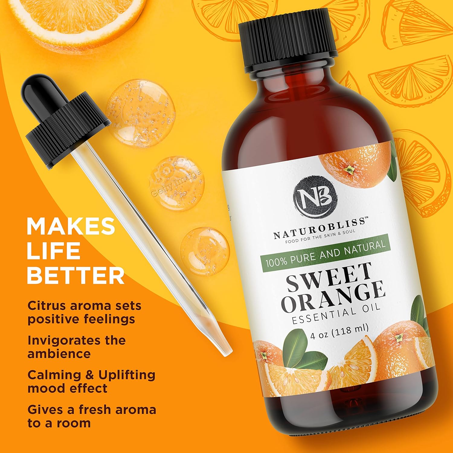 NaturoBliss 100% Pure & Natural Sweet Orange Essential Oil Therapeutic Grade Premium Quality Oil with Glass Dropper - Huge 4 fl. Oz - Perfect for Aromatherapy and Relaxation : Health & Household