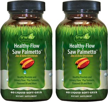 Irwin Naturals Healthy-Flow Saw Palmetto - 60 Liquid Soft-Gels, Pack Of 2 - Healthy Prostate & Urinary Flow - With Turmeric & Flaxseed Oil - 30 Total Servings