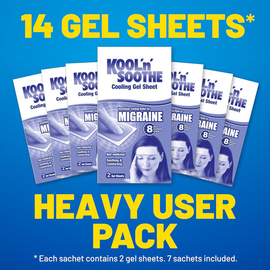 Kool 'N' Soothe Migraine Cooling Gel Sheets/Heavy User 14 Pack/Immediate Cooling Relief For Migraine & Severe Headache