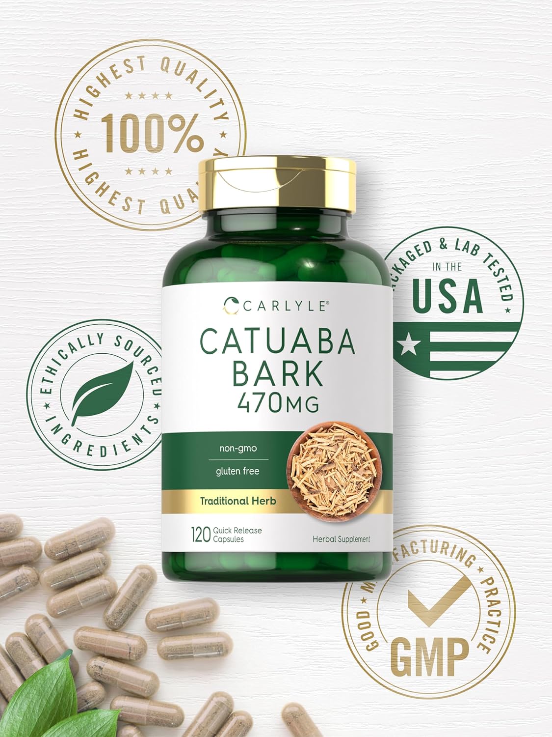 Carlyle Catuaba Bark Extract | 470mg | 120 Capsules | for Men and Women | Non GMO and Gluten Free : Health & Household