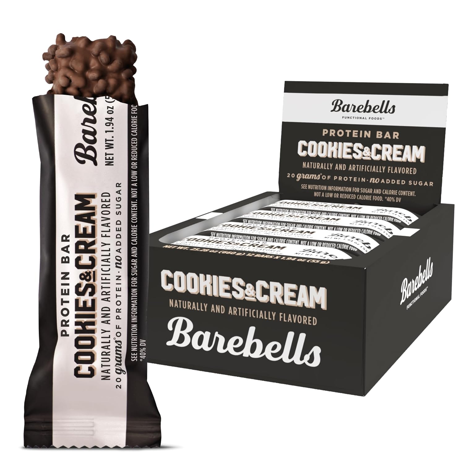 Barebells Protein Bars Cookies & Cream - 12 Count, 1.9Oz Bars - Protein Snacks With 20G Of High Protein - Chocolate Protein Bar With 1G Of Total Sugars - On The Go Protein Snack & Breakfast Bars