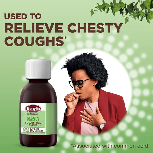 Benylin Herbal Chesty Coughs Sugar Free Syrup.100 Ml, Non-Drowsy Herbal Cough Medicine, With Naturally Derived Ivy Leaf Dry Extract