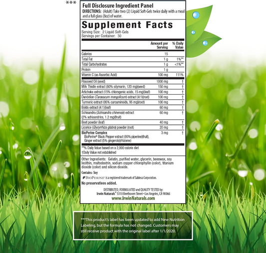 Irwin Naturals Milk Thistle With Dandelion, Artichoke, Turmeric & Green Beet Root - 60 Liquid Softgels