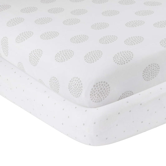 Changing Pad Cover And Crib Sheet Set Bundle (Grey Dottie Print)