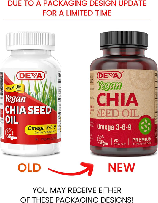 Deva Vegan Vitamins Chia Seed Oil, Packed With Omega 3, 6, 9 & Other Essential Fatty Acids, Cold-Pressed & Unrefined, 90 Capsules