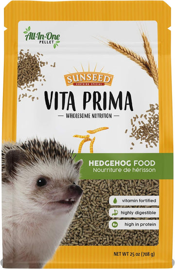 Sunseed Vita Prima Hedgehog Food - High-Protein Poultry, Seafood, and Mealworm Food Blend - Vitamin-Fortified for Happy and Healthy Hedgehogs 1.56 Pound (Pack of 1)