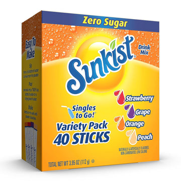 Sunkist Soda Variety Pack, Singles To Go Orange, Strawberry, Grape And Peach (40 Total Sticks)