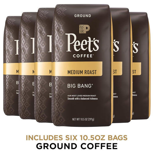 Peet's Coffee, Medium Roast Ground Coffee - Big Bang 63 Ounces (Six Bags of 10.5 Ounce)