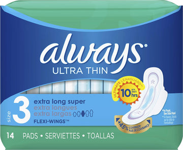 Always Ultra Thin Pads Size 3, Extra Long, Super Absorbency with Wings, Unscented