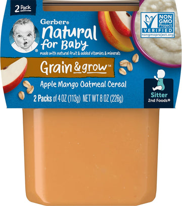 Gerber Baby Food 2Nd Foods, Mixed Cereal, Apples & Mangos With Rice Cereal Puree, 4 Ounce Tubs, 2-Pack