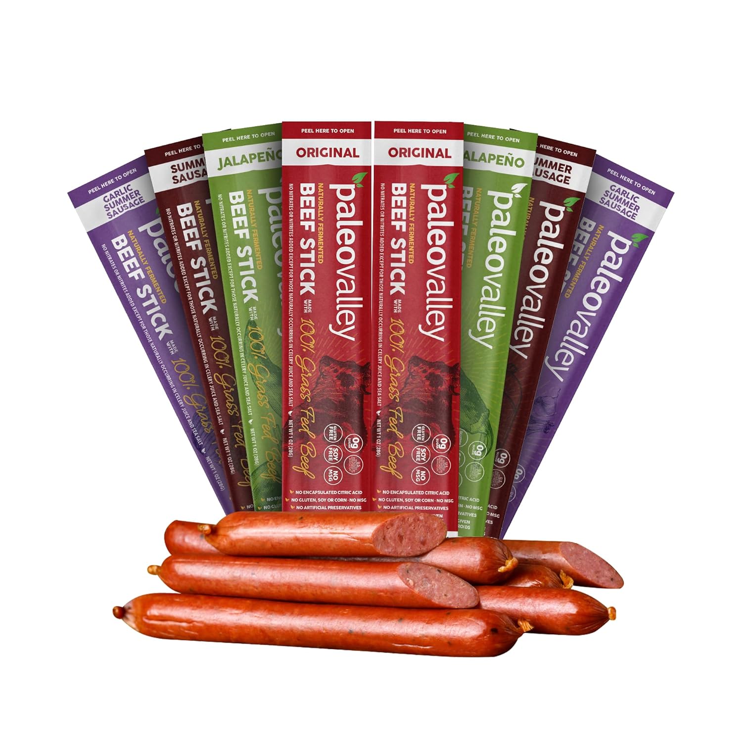 Paleovalley 100% Grass Fed Beef Sticks - Delicious Gluten Free Beef Snack - High Protein Keto Friendly, 40 Count Variety Pack