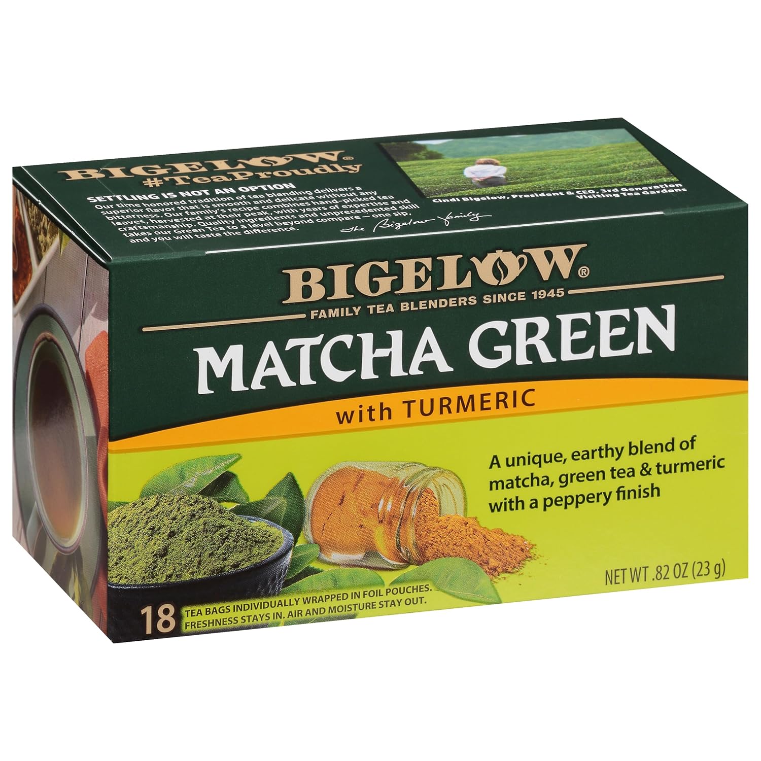 Bigelow Tea Matcha Green Tea With Turmeric, Caffeinated Tea With Turmeric, 18 Count Box (Pack Of 6), 108 Total Tea Bags