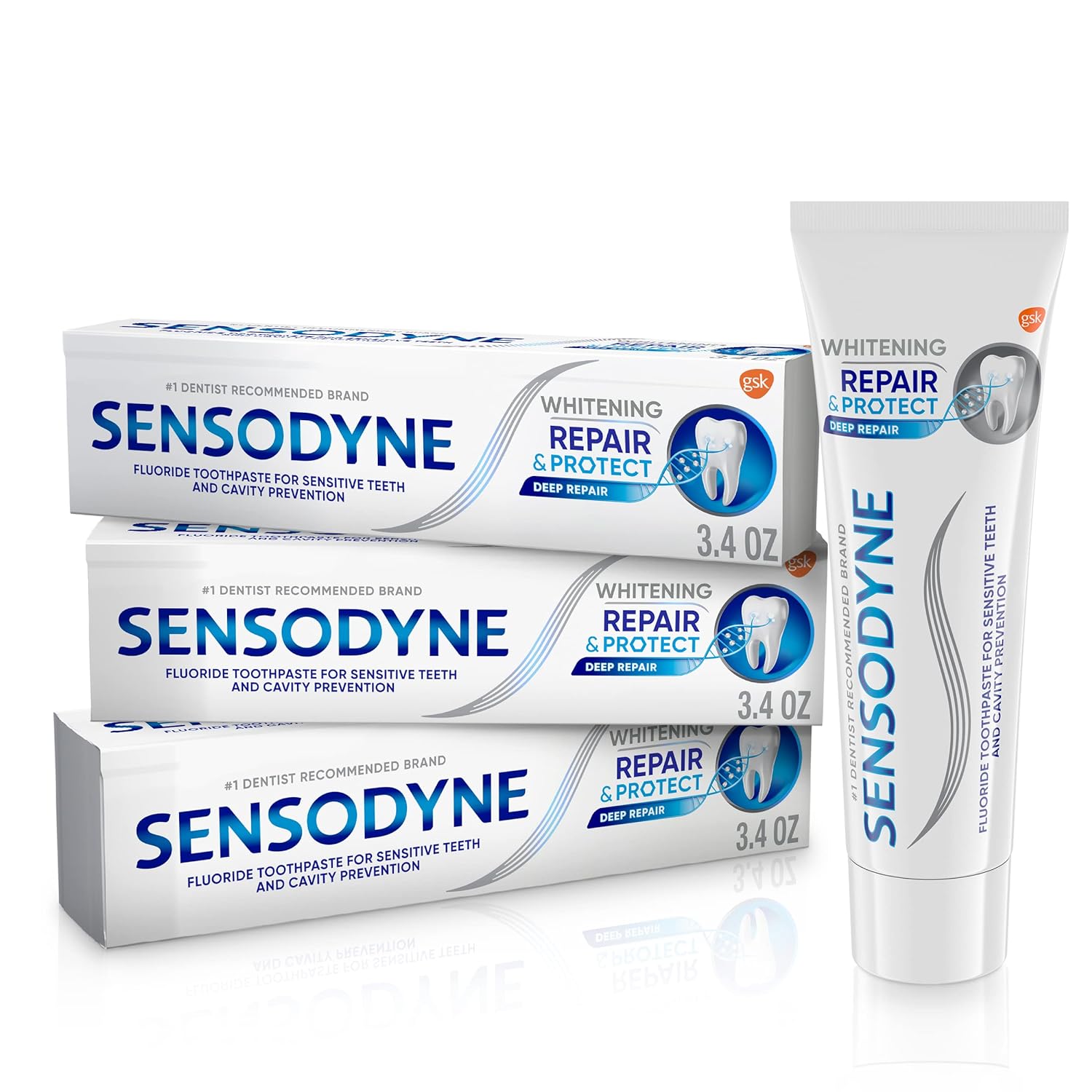 Sensodyne Repair And Protect Whitening Toothpaste, Toothpaste For Sensitive Teeth And Cavity Prevention, 3.4 Oz (Pack Of 3)