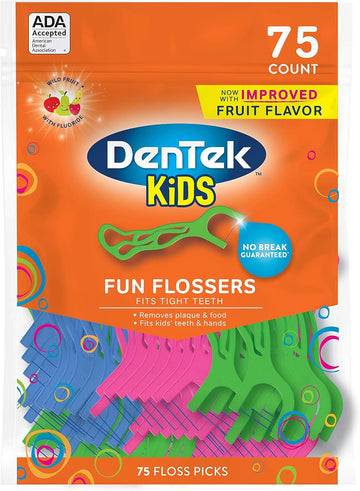 Dentek Kids Fun Flossers | Removes Food & Plaque | 75 Count