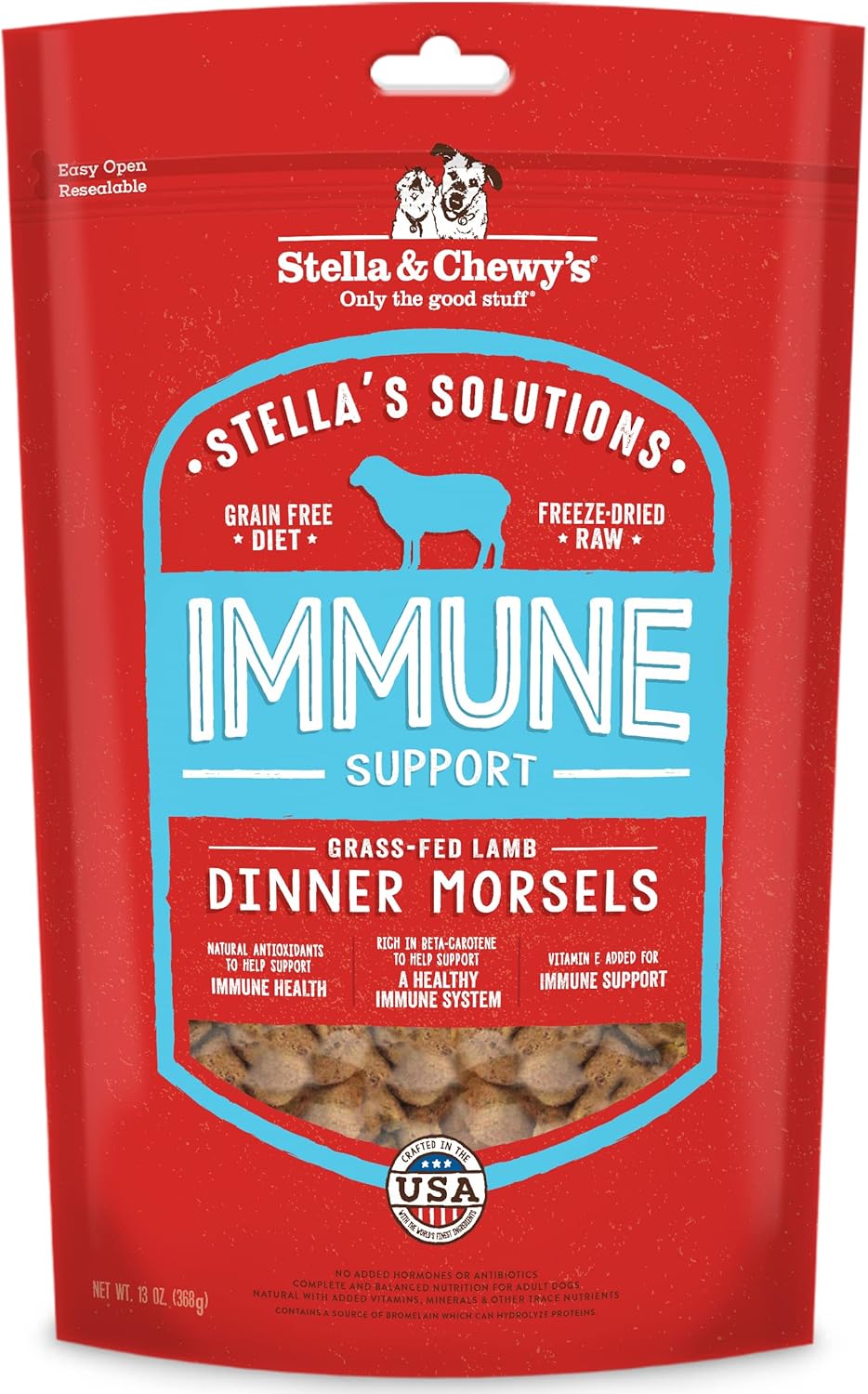 Stella & Chewy's Stella's Solutions Immune Boost Grass-Fed Lamb Dinner Morsels Freeze-Dried Raw Dog Food, 13 oz (SOL-FDLI-13)