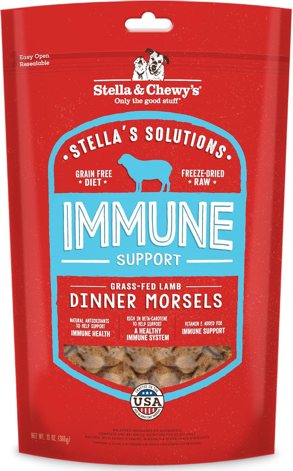 Stella & Chewy'S Stella'S Solutions Immune Boost Grass-Fed Lamb Dinner Morsels Freeze-Dried Raw Dog Food, 13 Oz (Sol-Fdli-13)