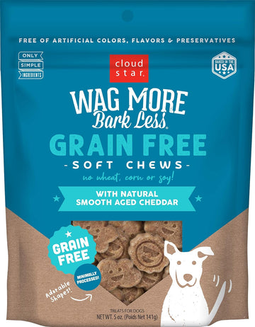 Cloud Star Wag More Bark Less Soft Chews Grain Free Dog Treats, Cheddar Cheese, 5 Oz. Pouch