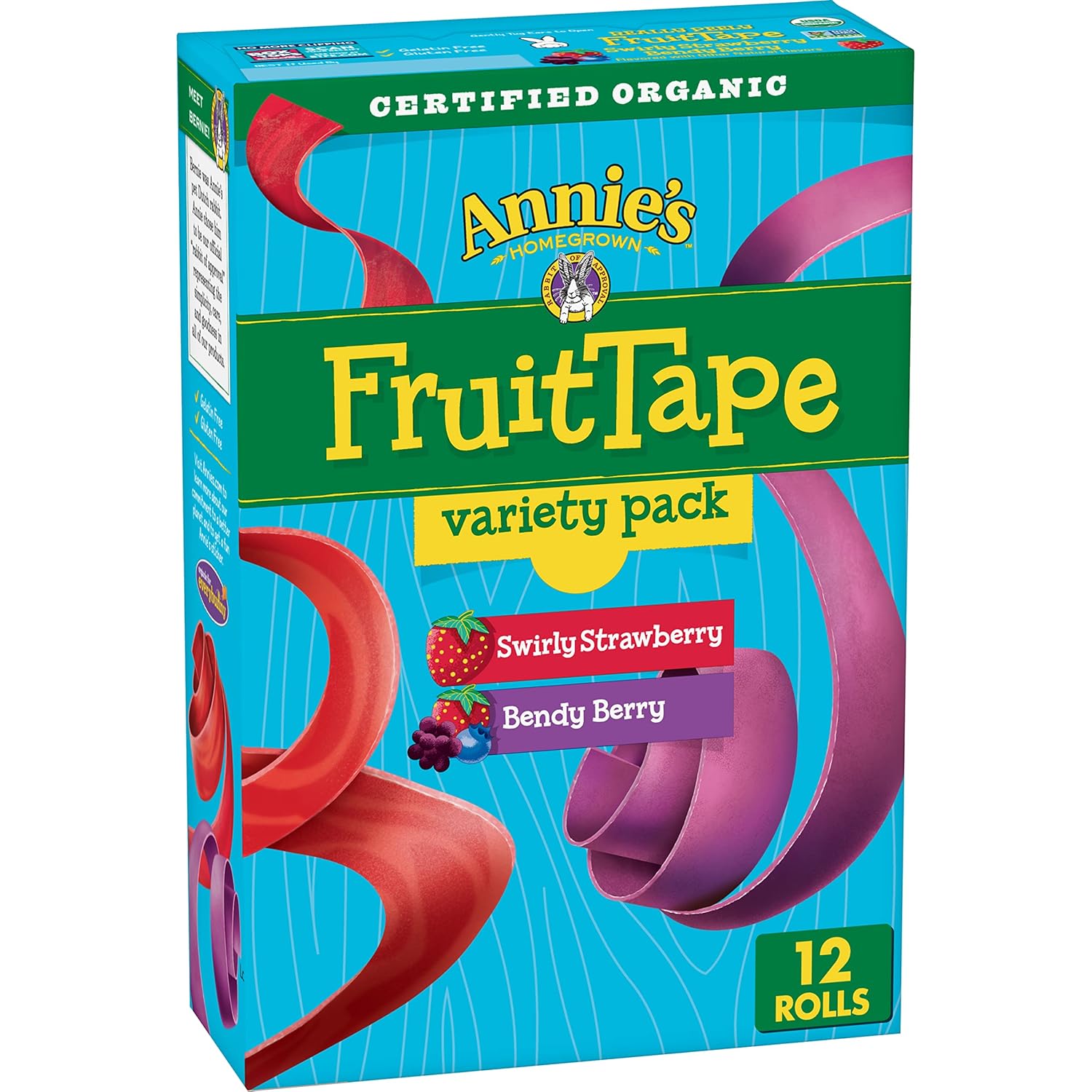 Annie'S Organic Fruit Tape, Swirly Strawberry And Bendy Berry Flavors, Variety Pack, Kids Snacks, Back To School Snacks, 12 Rolls, 9 Oz