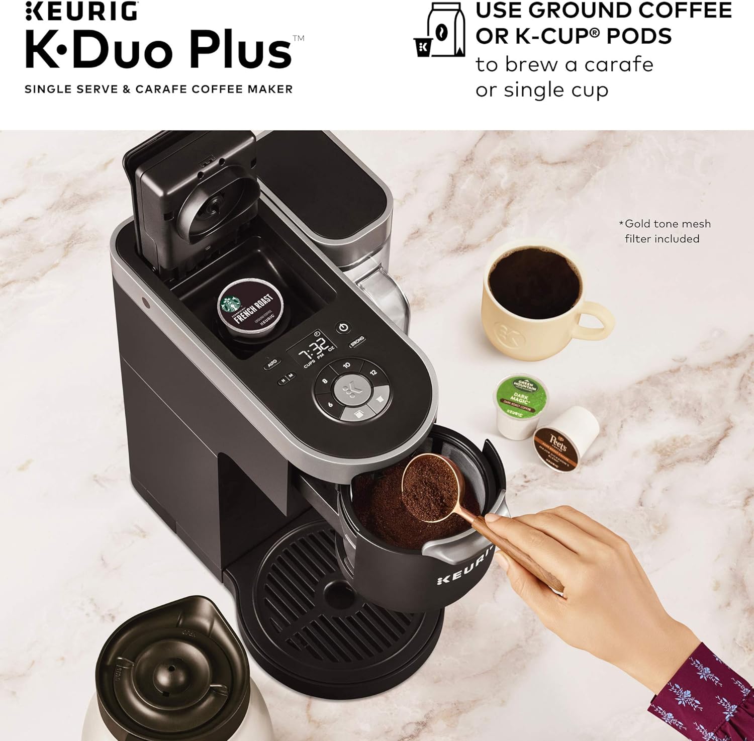 Keurig K-Duo Plus Coffee Maker, Single Serve K-Cup Pod and 12 Cup Carafe Brewer, with Green Mountain Favorites Collection K-Cup Pods, 40 count: Home & Kitchen