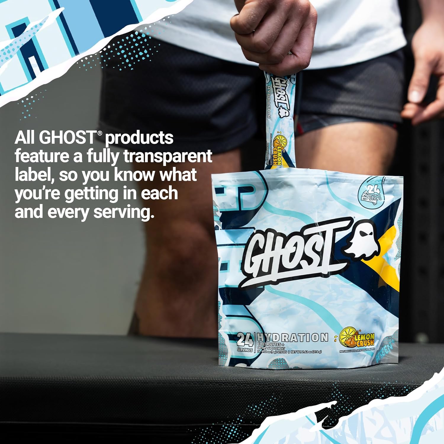 GHOST Hydration Packets, Lemon Crush, 24 Sticks, Electrolyte Powder - Drink Mix Supplement with Magnesium, Potassium, Calcium, Vitamin C - Vegan Friendly, Free of Soy, Sugar & Gluten : Health & Household